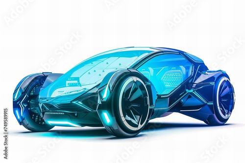 Futuristic Blue Car on White Background