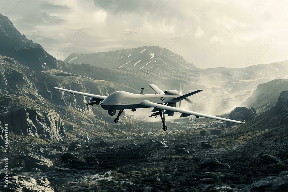 Military Drone Flying in the Air Military Drone Flying in the Air