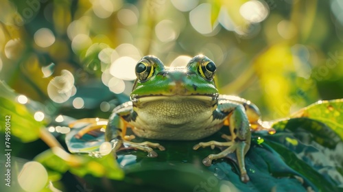 Photo of a frog in a forest where nature is perfect and friendly and based on the environment.