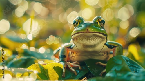 Photo of a frog in a forest where nature is perfect and friendly and based on the environment.