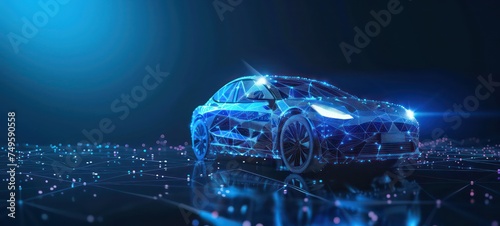 Hologram auto, futuristic polygonal model auto. Smart auto ai