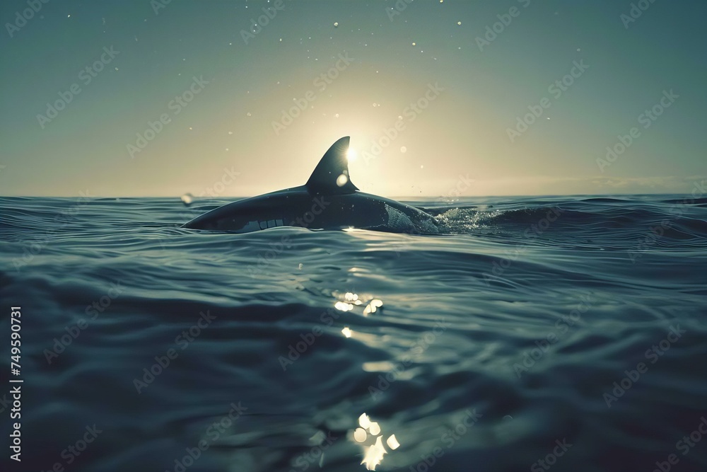 Side of a Shark with Sun in the Background Side of a Shark with Sun in the Background