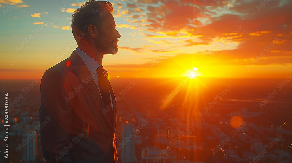 Fototapeta premium Businessman watching sunset