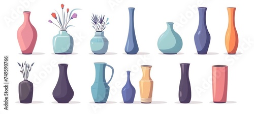 Modern vases. Ceramic vase set for interior, porcelain objects for decorative pottery style closeup on white