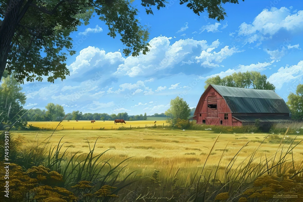 Wheat Field With Barn in the Background