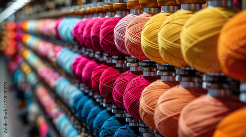 multiple colorful threads, industrial textile factory photo