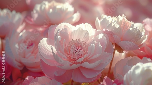 romantic banner delicate white peonies flowers close up