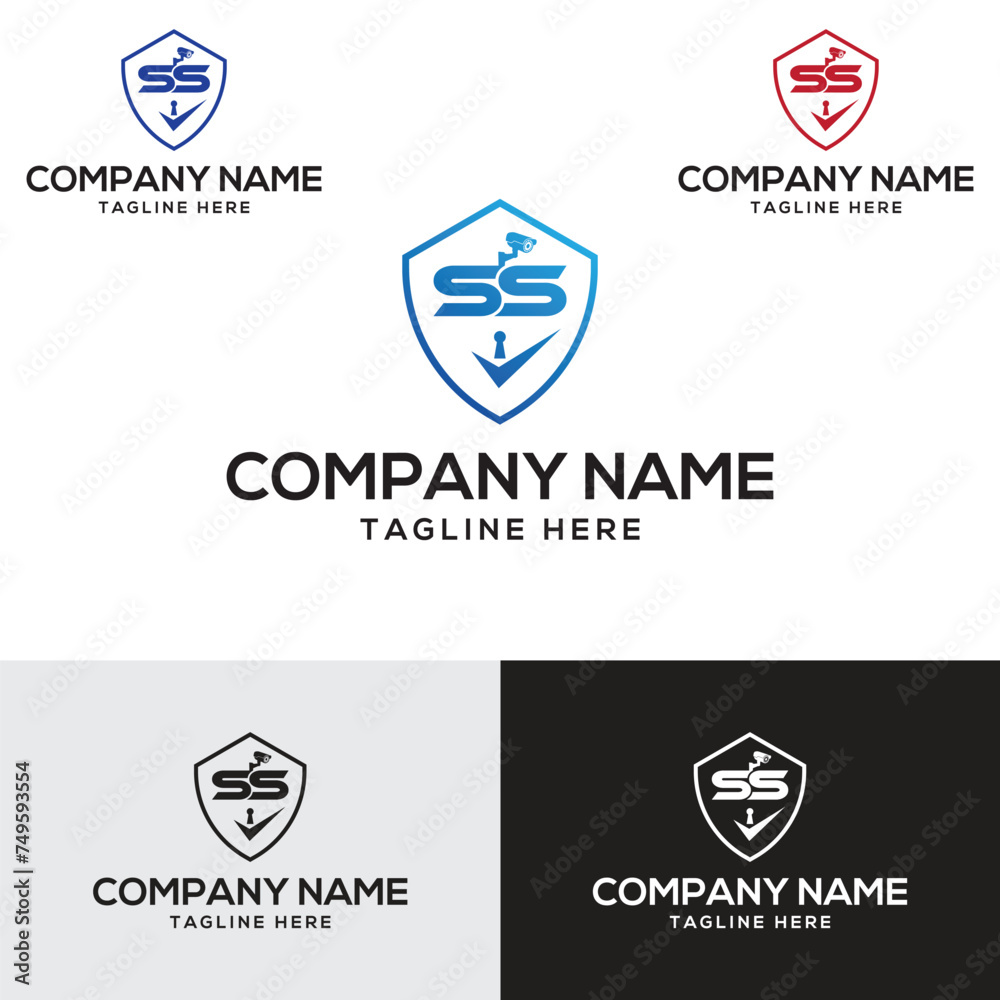 SS Letter With Shield  CCTV Camera Security Service Logo Template