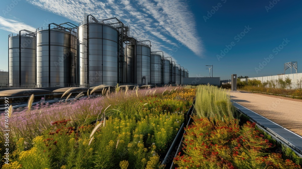 Obraz premium Photograph of a large cyro factory in natural light with a wide angle lens.