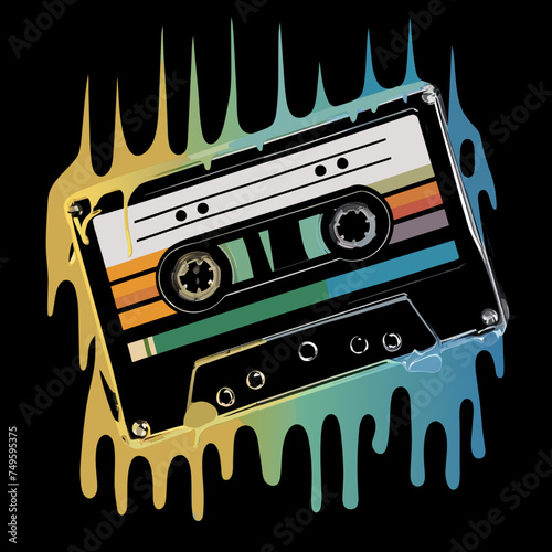 vintage graphics with cassette tape on colorful background