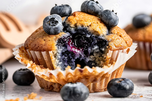 close-up cupcake filled with blueberries . .