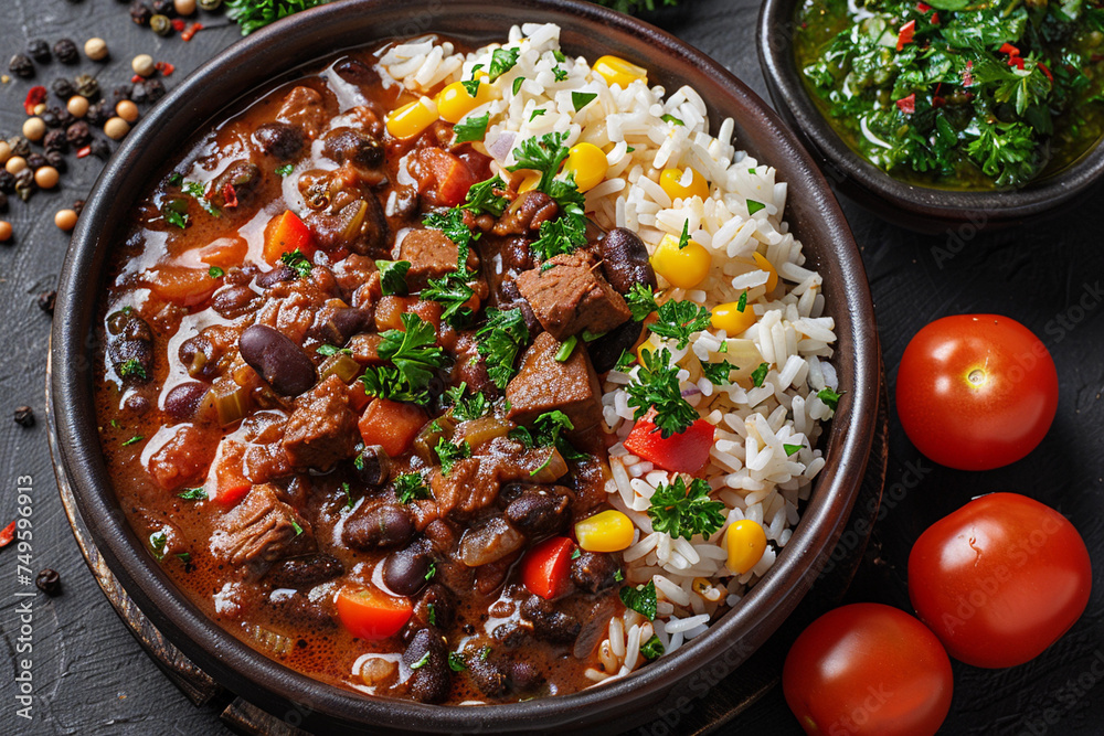 feijoada, brazilian food with black beans and pork meat feijoada, brazilian food with black beans and pork meat