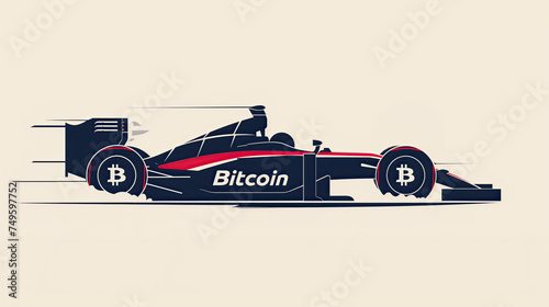La velocidad de crecimiento del Bitcoin rivaliza coche F1 vista lateral, a toda velocidad, rojo, negro, tecnología en deporte millonario equipo descentralizado, inversión financiera halving abril