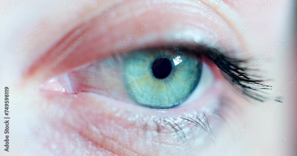 Light, blink and macro of eye of person for vision, watching and eyesight for optometry, optical health and see. Human detail, iris and closeup of eyes, retina and pupil for sense and awareness