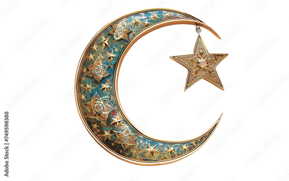 Ornate Crescent Moon and Star Isolated on Transparent Background PNG. Ornate Crescent Moon and Star Isolated on Transparent Background PNG.