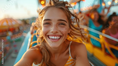 Woman Smiles Riding Roller Coaster