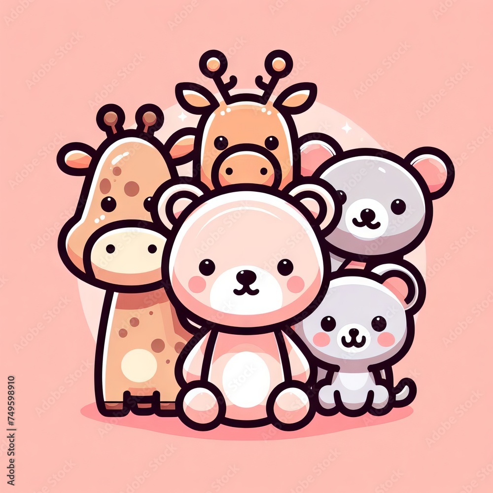 Ilustração estilo logo de alguns animais filhotes em um fundo sólido. Ilustração estilo logo de alguns animais filhotes em um fundo sólido.