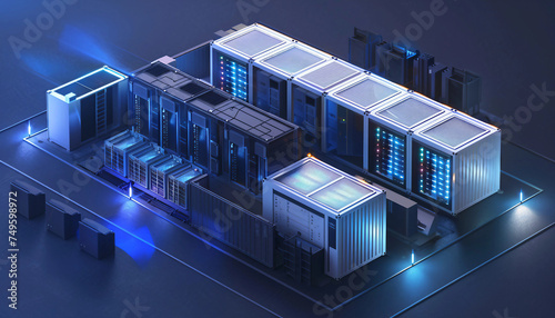 Modular Data Center Design, modular data center design with an image displaying prefabricated modular units, containerized data centers, AI