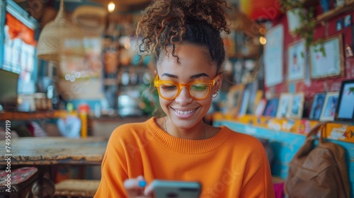 Woman Wearing Glasses Looking at Cell Phone