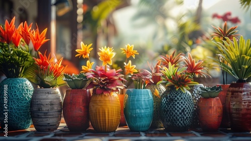 Wallpaper Mural Various vases display vibrant and diverse types of flowers in a group setting. Torontodigital.ca