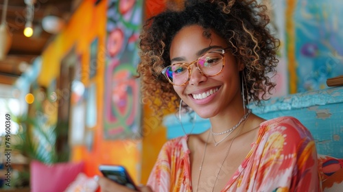 Woman Wearing Glasses Looking at Cell Phone