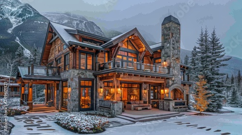 A Large House Covered in Snow With Many Windows
