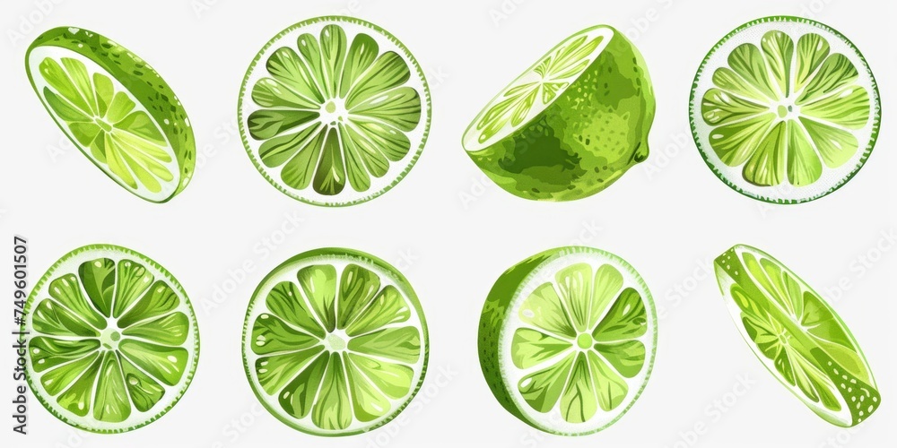 cut lime on white background illustration Generative AI