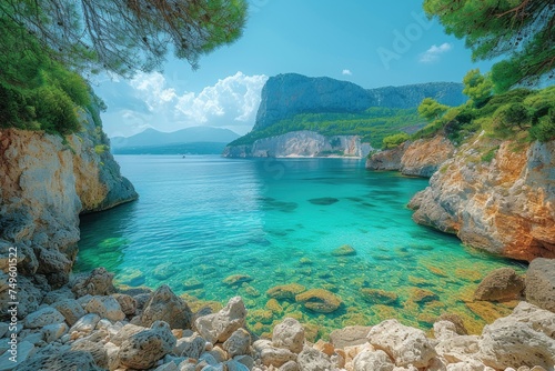 Bright spring view of the Island in Greece. Splendid morning scene. Beauty of nature concept background. Vacation time