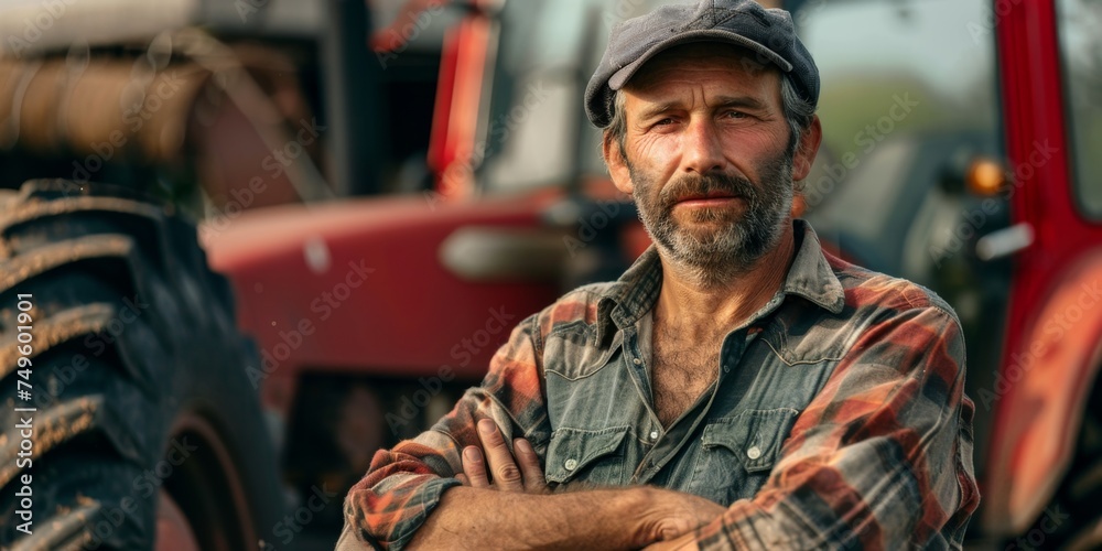 Farmer in front of a tractor Generative AI