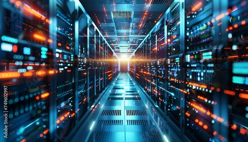 Edge Computing Infrastructure, edge computing infrastructure within a data center concept with an image featuring distributed computing resources deployed closer to the point of data generation, AI photo