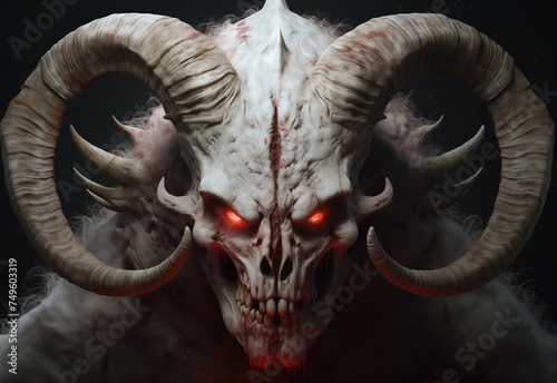 white monster with horns, demon, art illustration