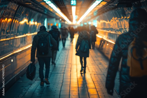 Group of People Walking Down Subway