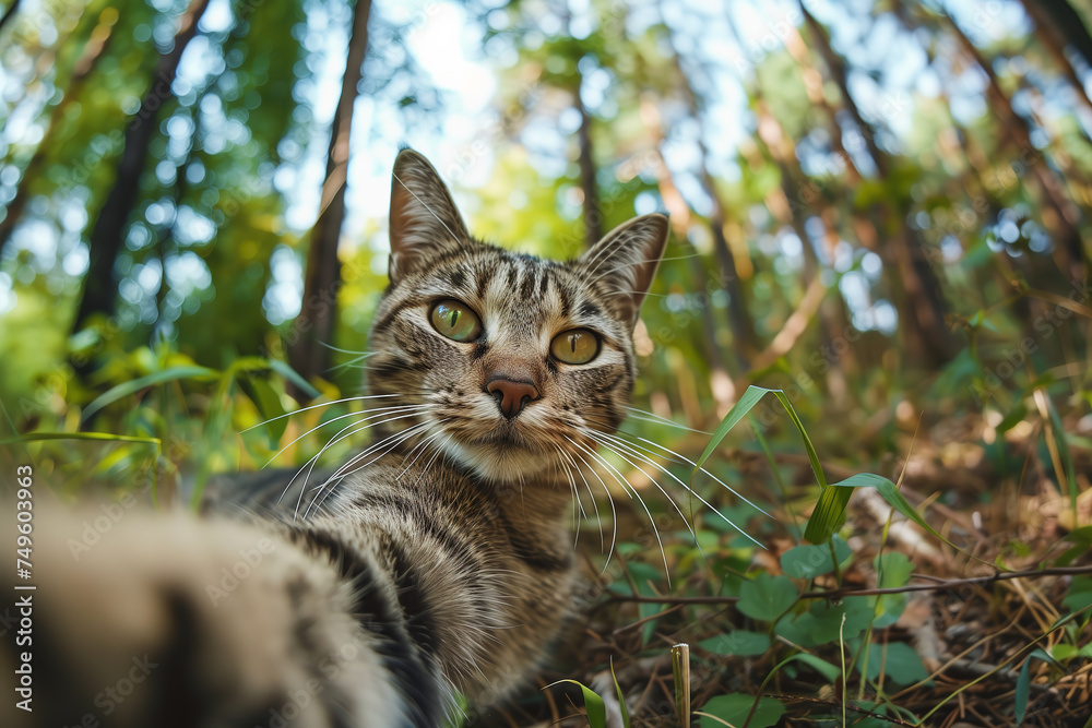 selfie of cat in forest