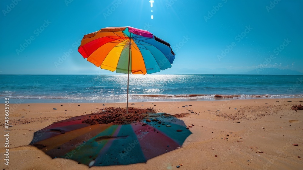 Colorful Umbrella on Sandy Beach