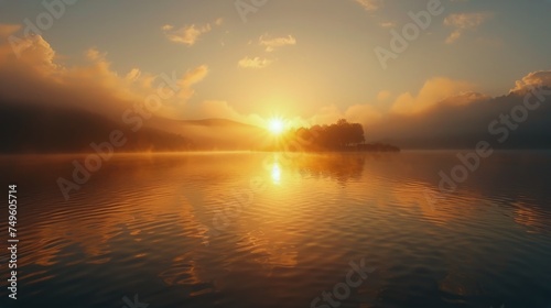 Sun Setting Over Water With Clouds