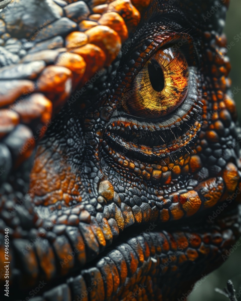 Fototapeta premium a very close up image of a Dinosaur Trex eye , generated with AI