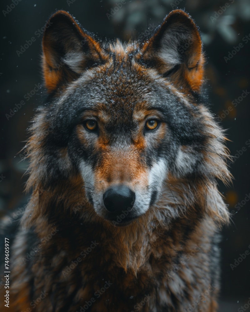 a close up image of a  wolf, nature photography, generated with AI