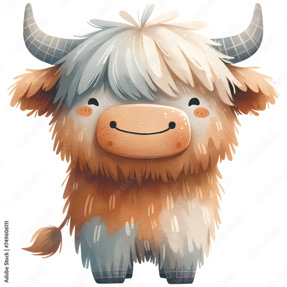 Cute highland cow watercolor clipart with transparent background Stock ...