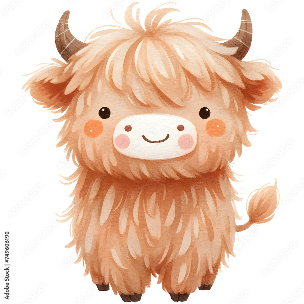 Cute highland cow watercolor clipart with transparent background Cute highland cow watercolor clipart with transparent background