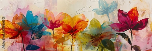 Wallpaper Mural festive banner with abstract watercolor yellow, red, blue, pink flowers on a light background for International Women's Day, birthday, mother's day Torontodigital.ca