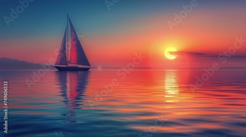 Sailboat Sailing in Ocean at Sunset
