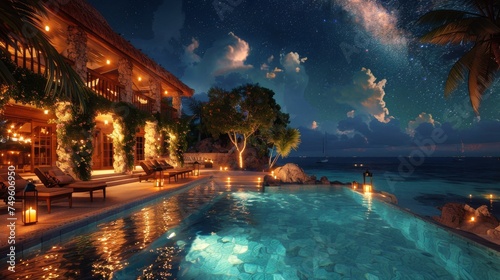 Pool Overlooking Night Sky © olegganko