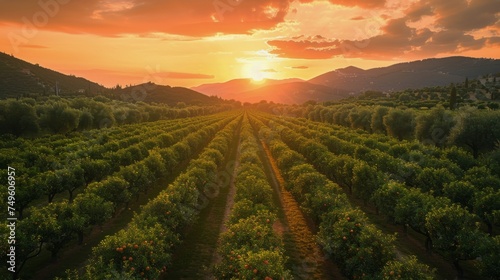 Sun Shining Through Trees in Field