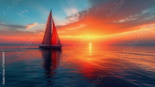 Red Sailboat Floating on Water