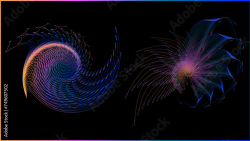 The vector dotted spiral vortex graphic is a visually interesting and complex image. use of color, movement, and text, all contribute to its overall effect. 