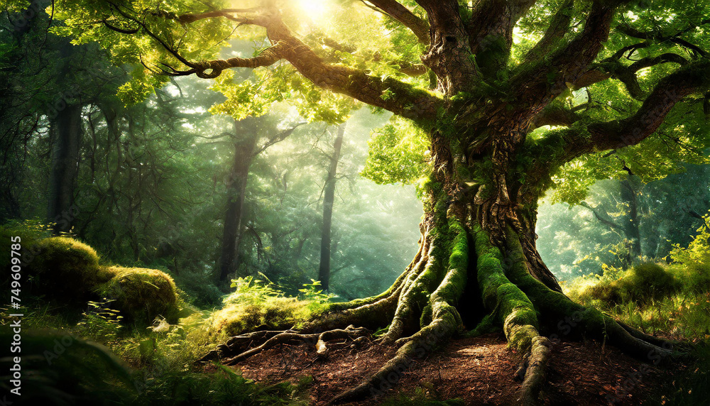 Large tree covered with moss in the forest. Nature details. Spring or summer in woods. Large tree covered with moss in the forest. Nature details. Spring or summer in woods.