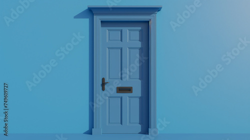 Porta azul simples isolada no fundo azul