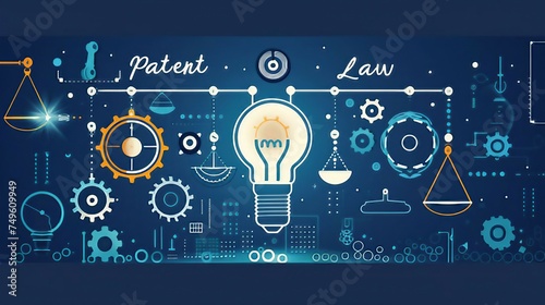 the text Patent Law  with an infographic that visually explains the process of navigating through Patent Law. 
 photo