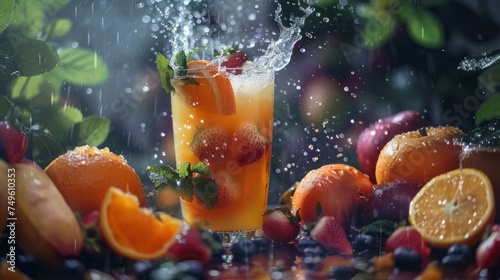 Healthy fresh fruits juice, drink. Vitamins, fitness drink, health food. © steve