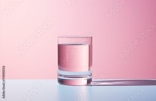 Glass of water on the pink background
